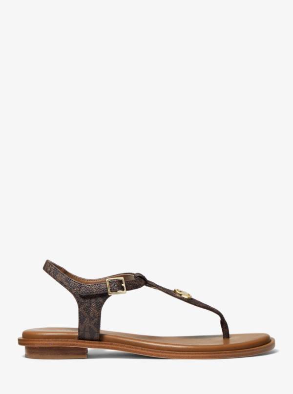 Damske Sandále Michael Kors Mallory Logo T-Strap Hnede - Topanky Michael Kors Levně | LUKMN-9270